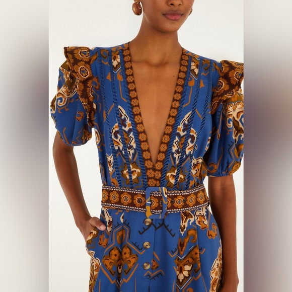 Farm Rio: Blue Ornament Floral Jumpsuit - Picture 4 of 14